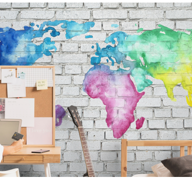 Colourful brick wall world map world map wall mural - TenStickers