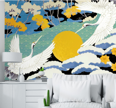 Cranes and Sun nature wall mural - TenStickers