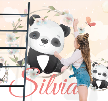 Cute animals panda with name Children Wall Murals - TenStickers