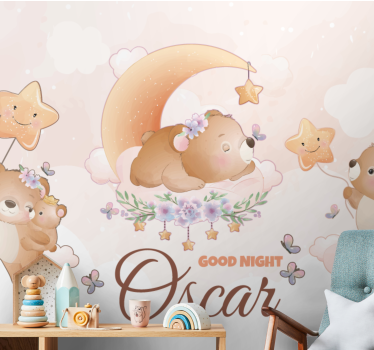 Cute bear for boy with name Nursery Wall Mural - TenStickers