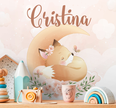 Cute fox for girl with name Nursery Wall Mural - TenStickers