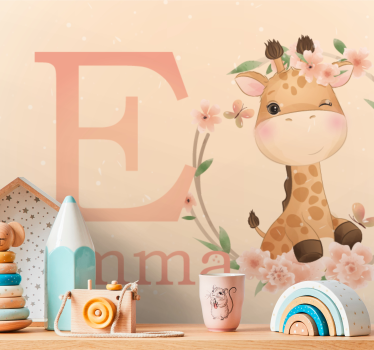 Cute giraffe for girl with name Nursery Wall Mural - TenStickers
