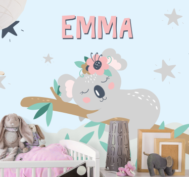 Cute koala for girl with name Nursery Wall Mural - TenStickers