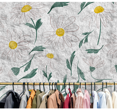 Daisy flower concrete texture mural wallpaper - TenStickers