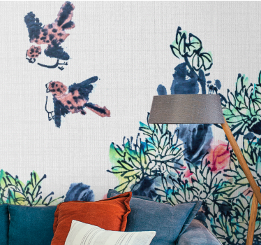 Flower mural birds among flowers - TenStickers