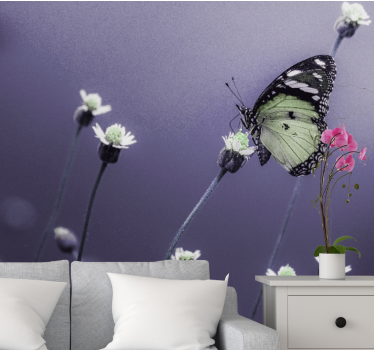 Flower mural butterfly on flowers - TenStickers