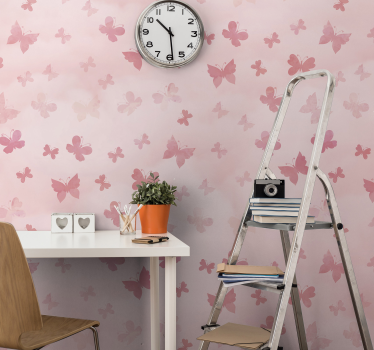 Flower mural butterfly pink blossoms - TenStickers