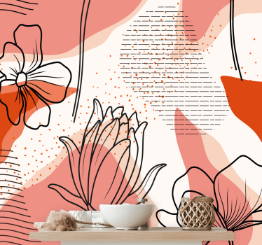 Flower mural floral line drawing - TenStickers