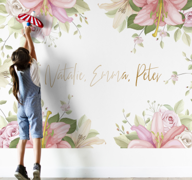 Flowers with custom name flower wall mural - TenStickers