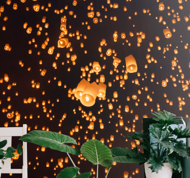 Flying lanterns city view illustration Bedroom Murals - TenStickers