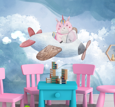 Flying unicorn in  the blue sky fantasy mural - TenStickers