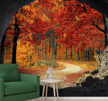 Forest views in autumn from cave nature murals - TenStickers