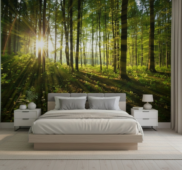 Forest wall mural golden sunburst woods - TenStickers