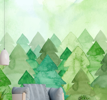 Forest wall mural lush green pines - TenStickers