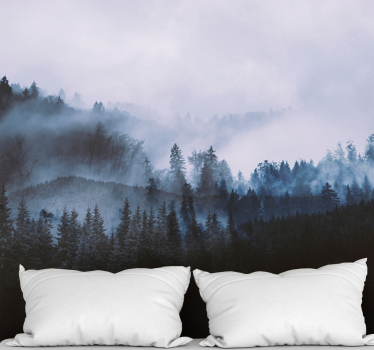 Forest wall mural misty evergreen landscape - TenStickers