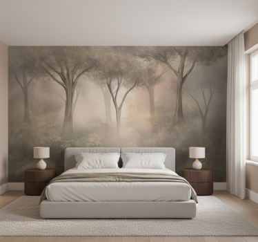 Forest wall mural misty sepia woods - TenStickers