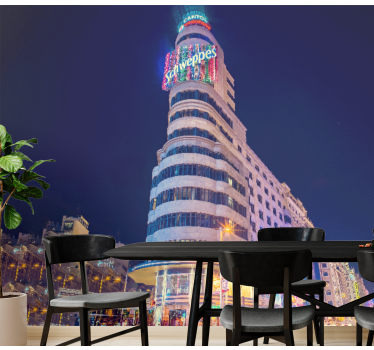 Gran Vía from the ground in the evening city wall mural - TenStickers