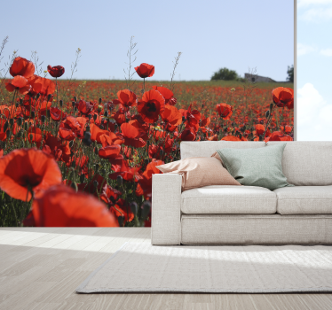 Grass field with roses flower wall mural - TenStickers