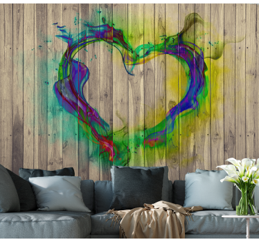 Green wood texture with heart wood mural - TenStickers