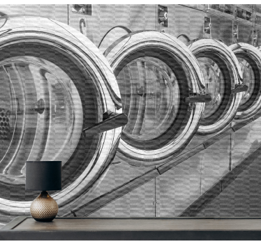 Greyscale laundry room vintage mural - TenStickers