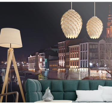 Illuminated Riverside Architecture city wall mural - TenStickers