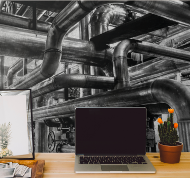 Industrial concrete wall with pipes modern mural wallpaper - TenStickers