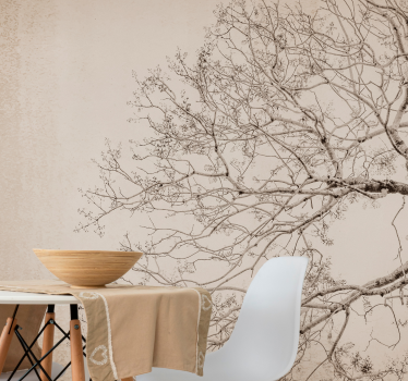 "Japandi" floral element style modern mural wallpaper - TenStickers