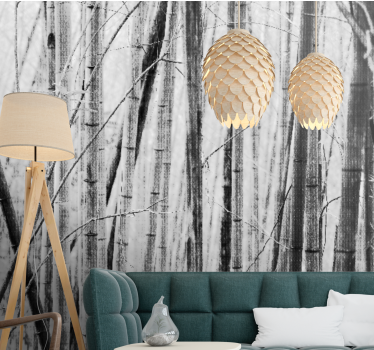 "Japandi" gray bamboo fields vintage mural - TenStickers