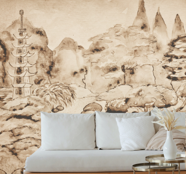 "Japandi" style japanese garden modern mural wallpaper - TenStickers