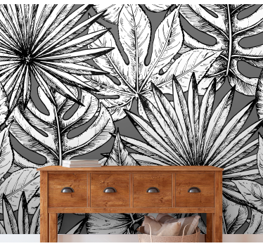 Jungle black white mural wallpaper - TenStickers