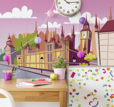 Kid's pink London City wall mural - TenStickers
