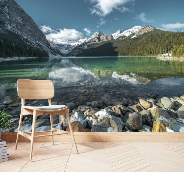 Landscape mural wallpaper mountain lake echo - TenStickers