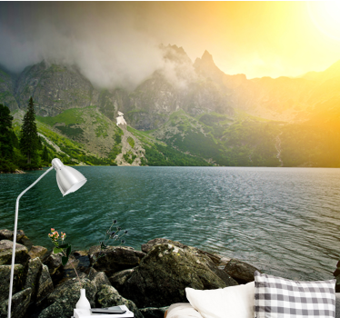 Landscape mural wallpaper mountainous lake view - TenStickers