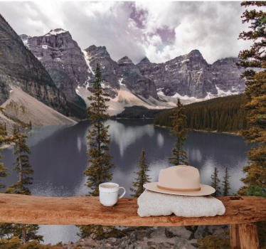 Landscape mural wallpaper peaceful mountain lake - TenStickers