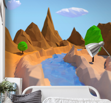 Landscape mural wallpaper polygonal river scene - TenStickers