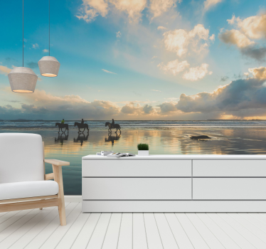Landscape mural wallpaper seaside horse riders - TenStickers