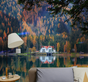 Landscape mural wallpaper serene mountain echo - TenStickers