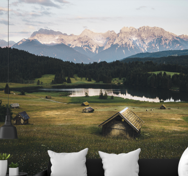 Landscape mural wallpaper serene mountain scene - TenStickers