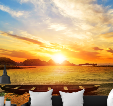 Landscape mural wallpaper serene sunset reflection - TenStickers