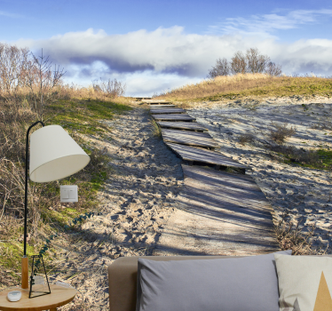 Landscape mural wallpaper wooden pathway scene - TenStickers