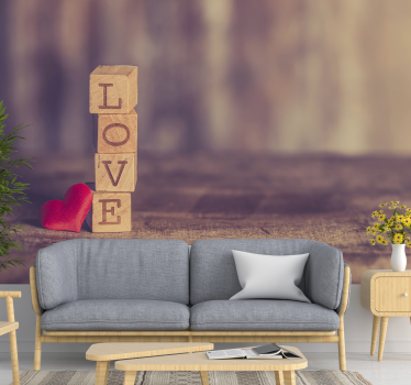 Love wall mural love text in wood - TenStickers