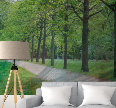 Lush green path nature wall mural - TenStickers