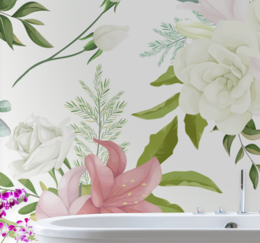 Minimalistic realistic garden flower mural - TenStickers