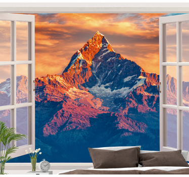 mountain peaks window view 3d mural wallpaper - TenStickers
