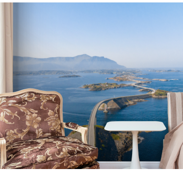 Mountain wall mural coastal pathway scene - TenStickers