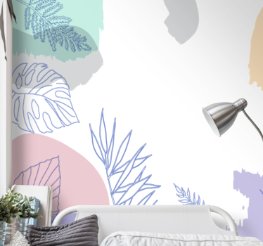 Nature wall mural leafy geometric patterns - TenStickers
