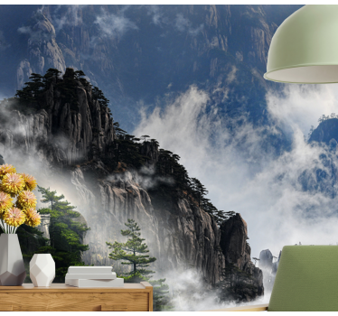 Nature wall mural mountainous fog landscape - TenStickers