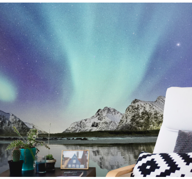 Northern lights lake night sky wall mural - TenStickers
