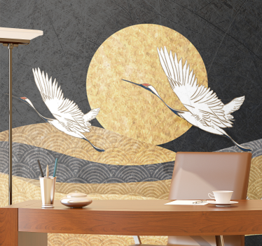 Oriental birds flying  abstract mural - TenStickers