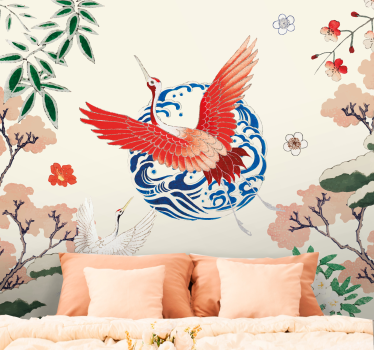 Painted asian zen bird vintage mural - TenStickers